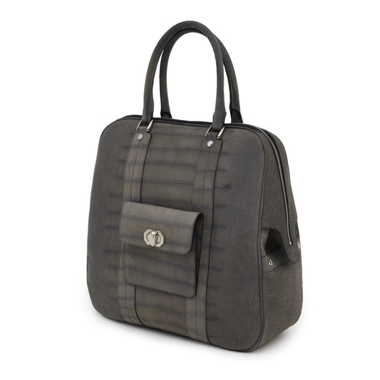Croco Texture Leather Tote Handbag Grey Large