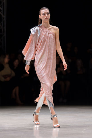 Luxury Elegance One-Sleeve Long Dress Rose Silver