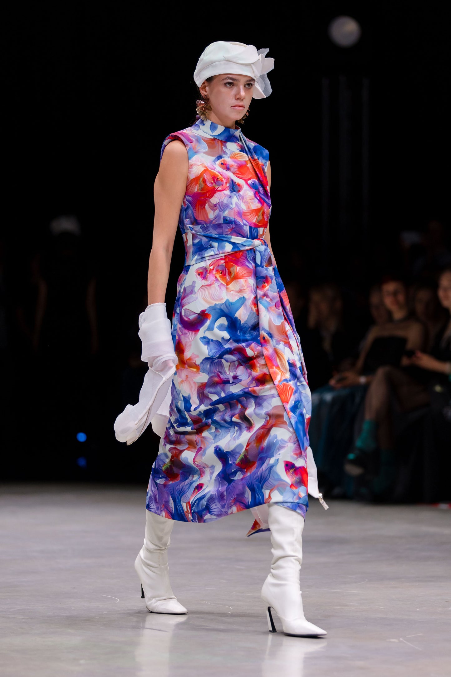 Designer Long Dress With Mock Neck Colorful Print
