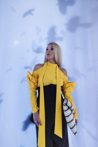 Elegant Summer Off-Shoulder Blouse With Neck Ties Yellow