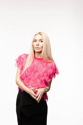 Luxe Fur-Effect Blouse Pink