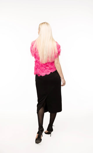 Designer Midi Straight Skirt With Wrap Detail Black