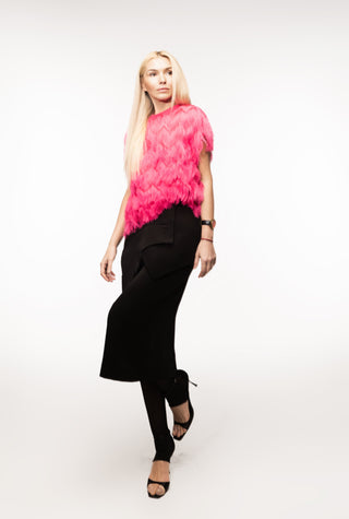 Designer Midi Straight Skirt With Wrap Detail Black