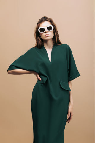 Maxi Dress With Pockets Dark Green