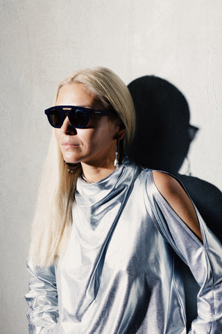 Designer Longsleeve Blouse Metallic Silver