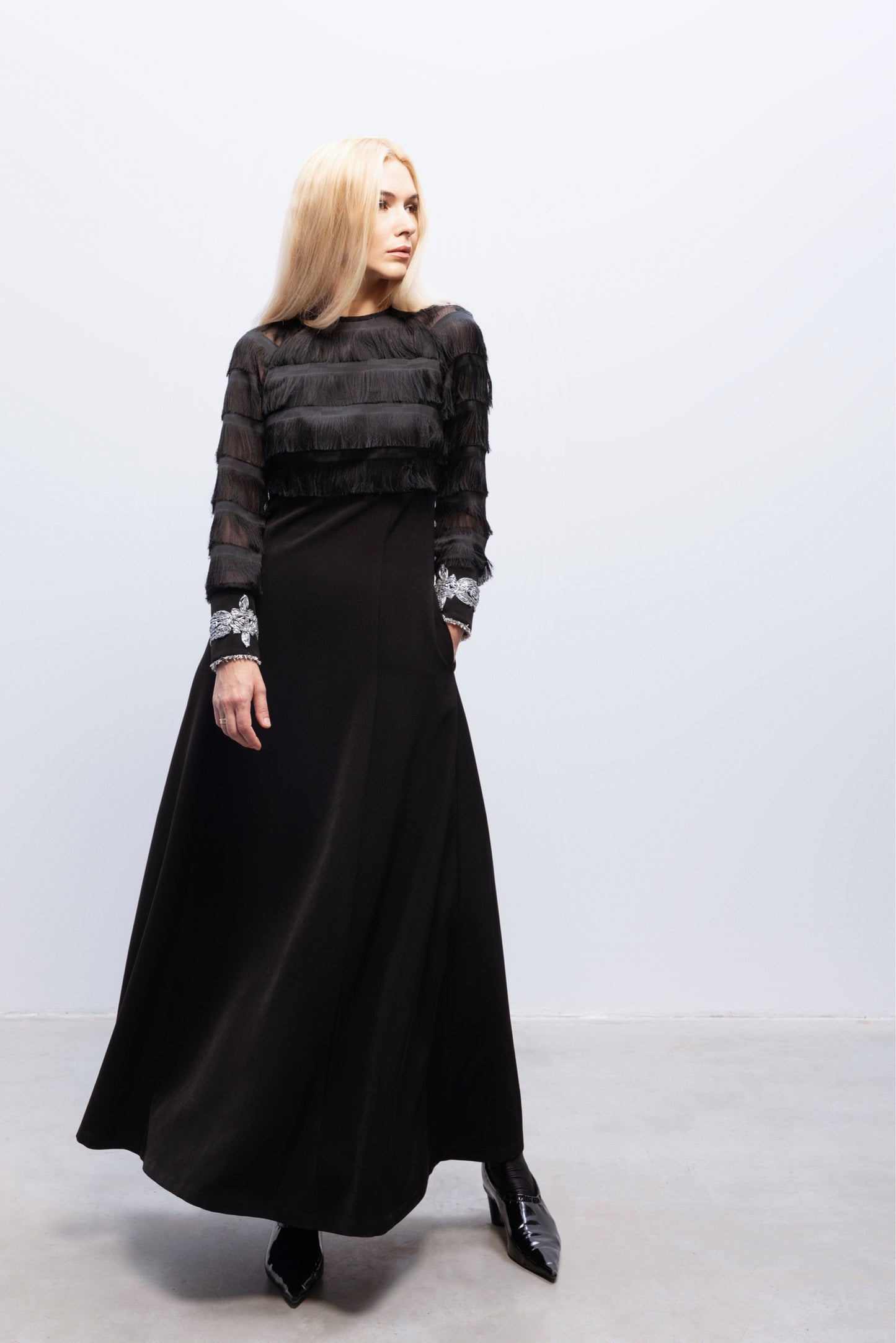 Smocked Waist Midi Dress Black