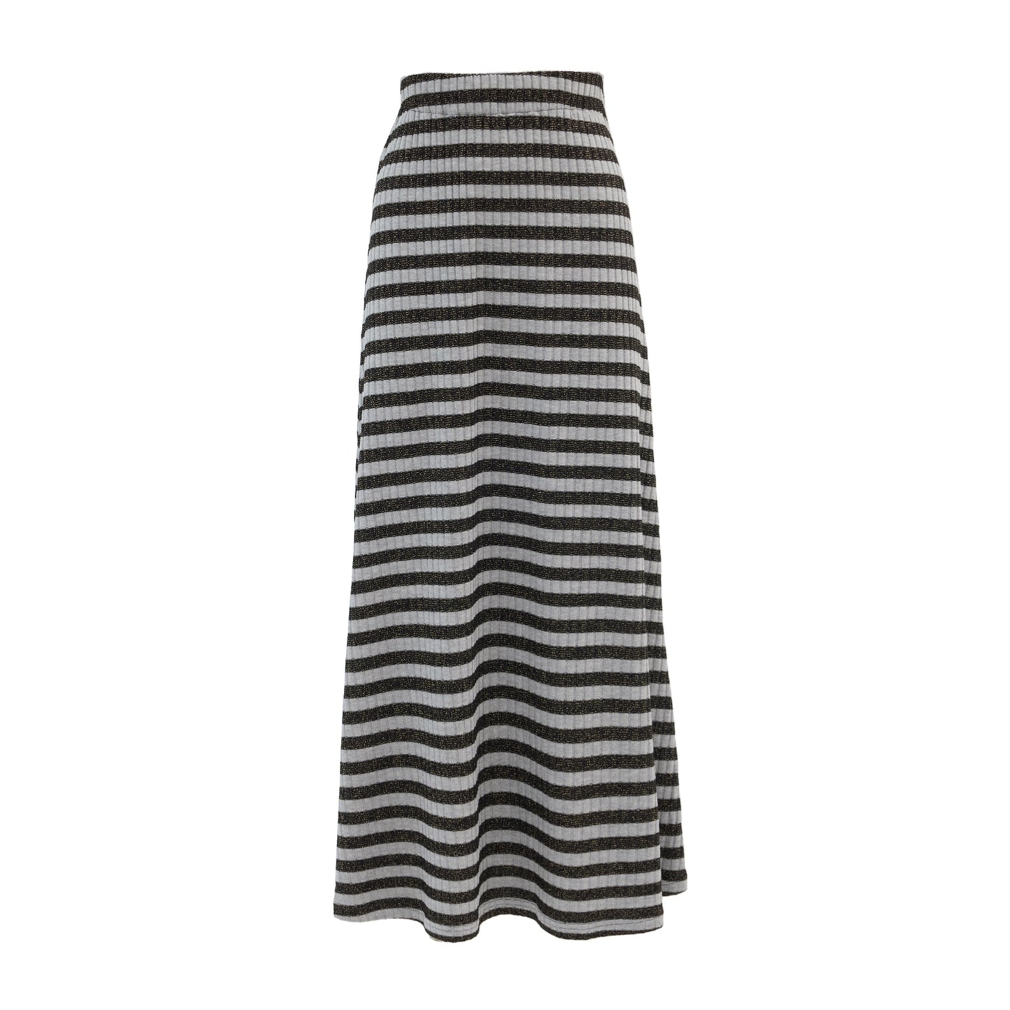 Rib Knit Suit Asymmetric Blouse & Basic Skirt Striped Lurex