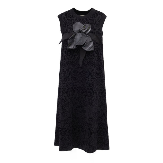 Midi Velvet Sleeveless Dress With Decor Black