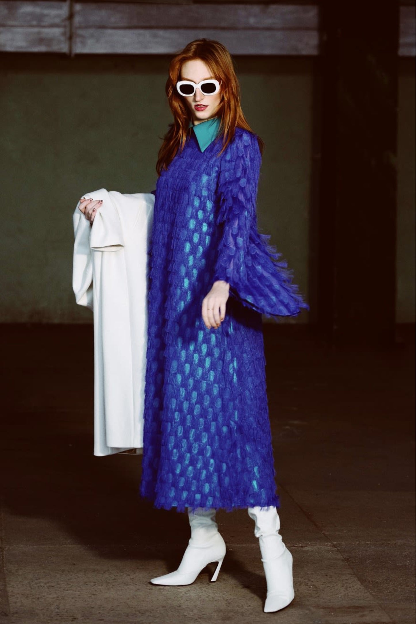 Maxi Longsleeve Dress With Fleecy Decor Blue