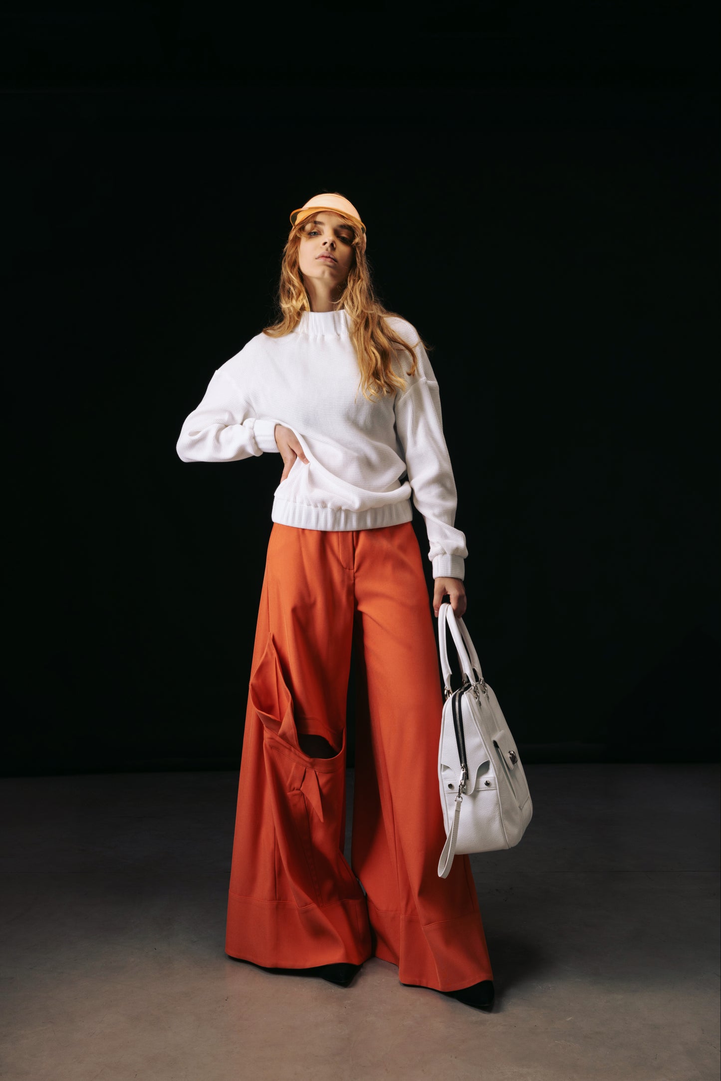 Wide Flared Trousers With Calla Flower Orange-Coral