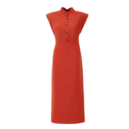 Fitted Sheath Dress With Shoulder Pads Red