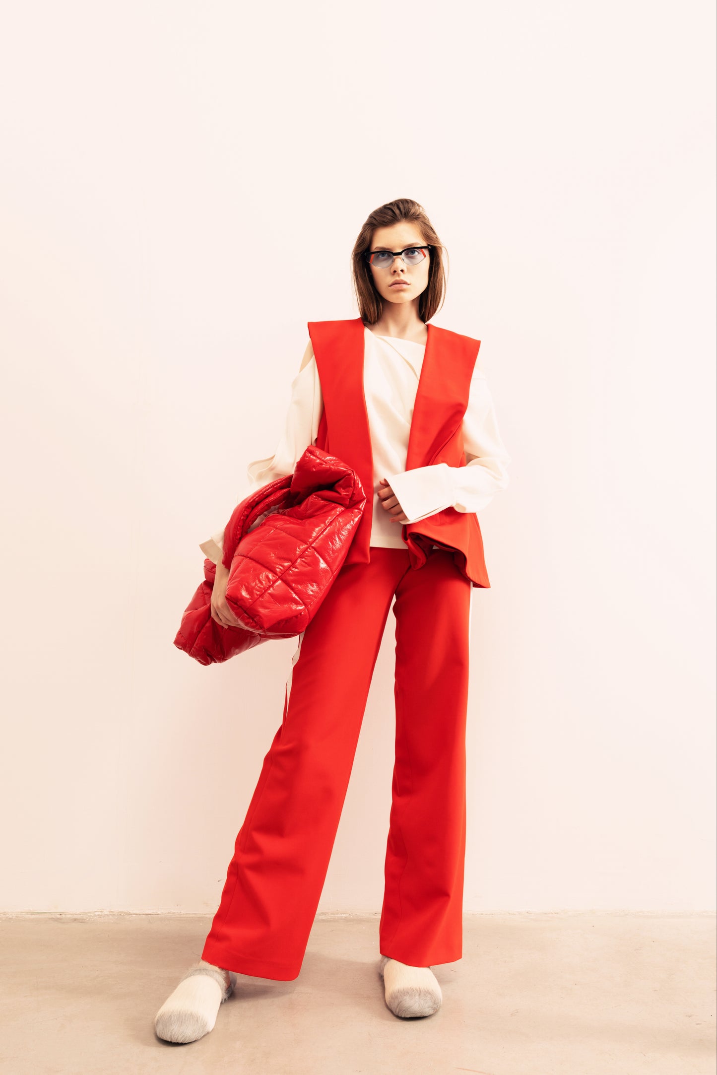 Stylish High Waisted Straight Trousers Red