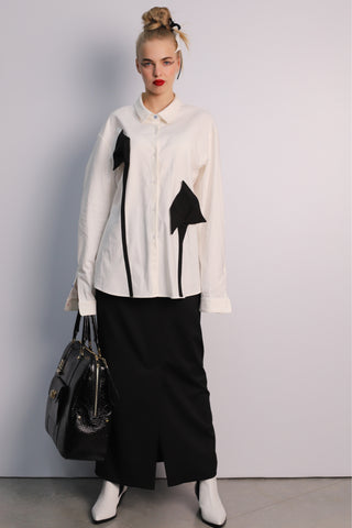 Long Sleeve Button-Up Shirt With Handmade Details White