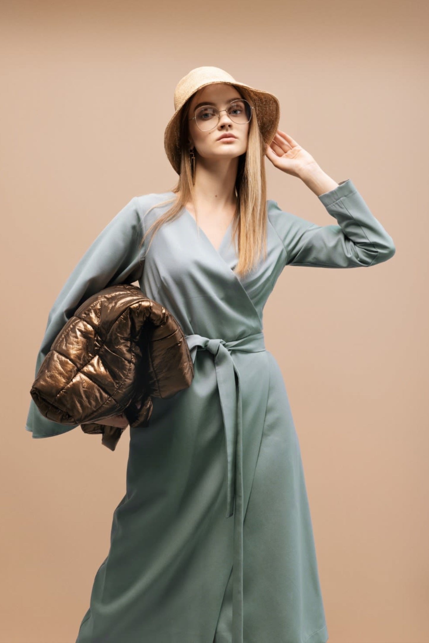 Designer Midi Wrap Solid Dress Menthol