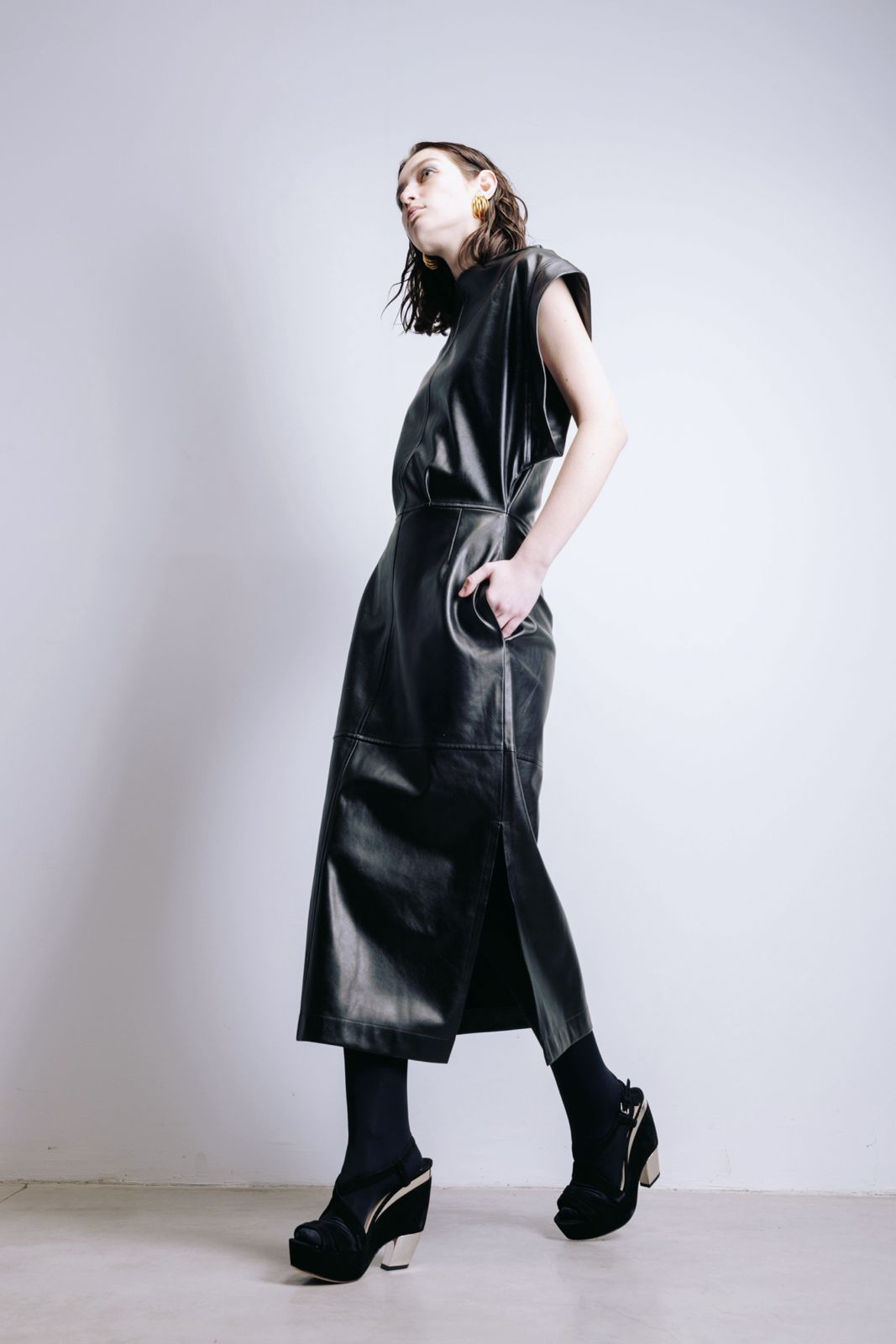 Stylish Sleeveless Faux Leather Dress Black