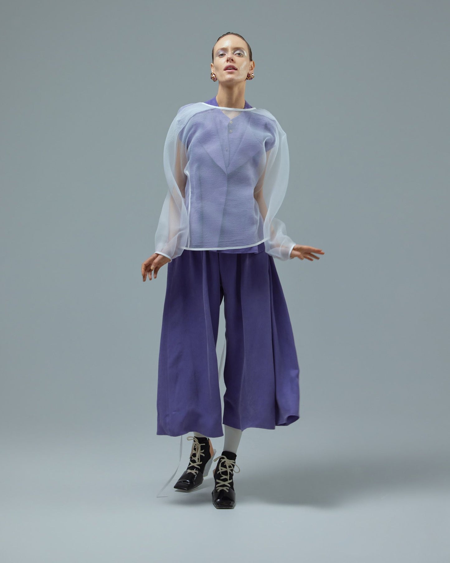 Wide Cupro Culottes With Elastic Waist Violet