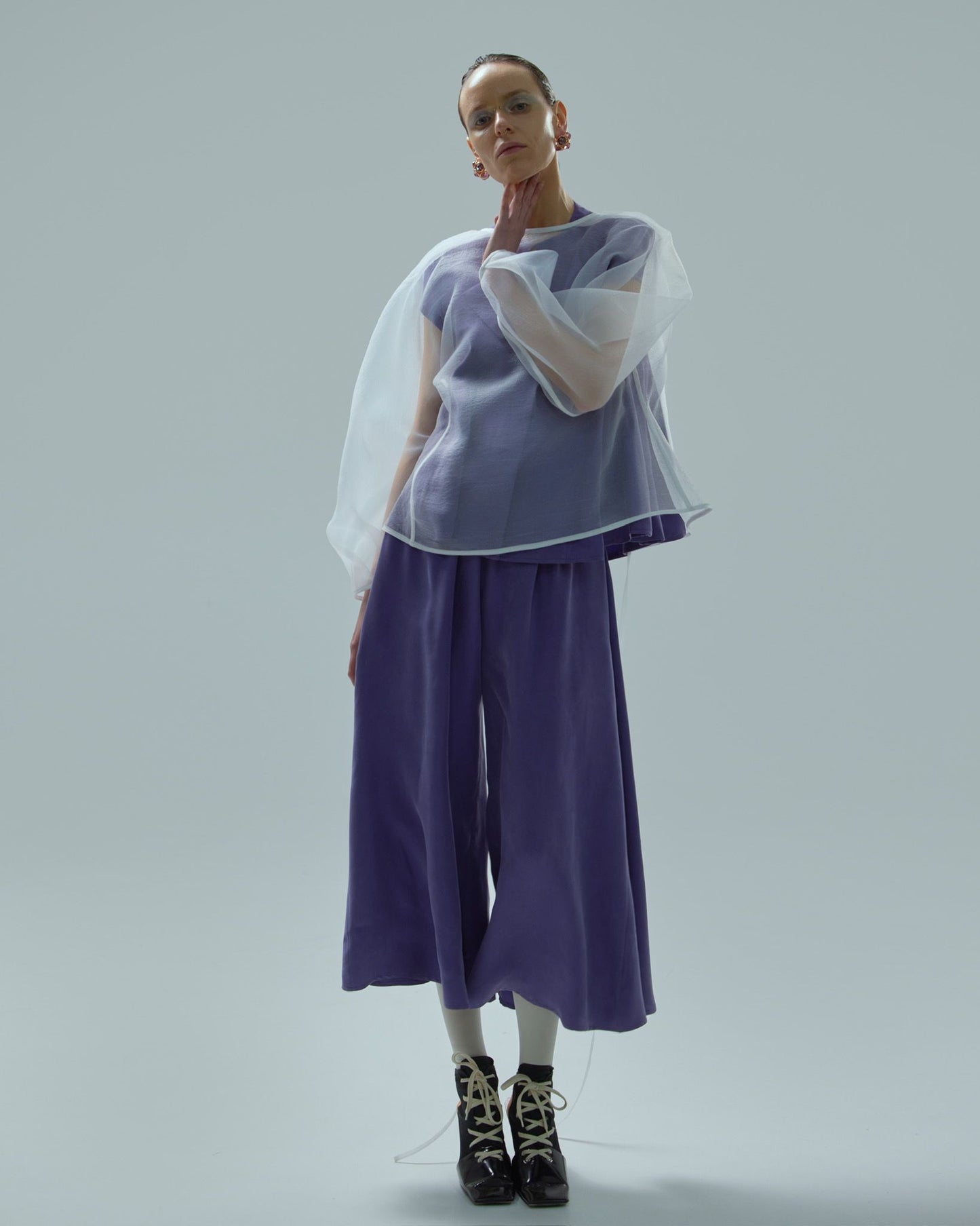 Wide Cupro Culottes With Elastic Waist Violet