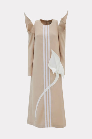 A-line Midi Dress With Calla Flower Beige