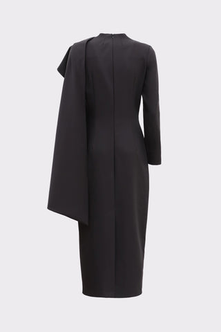 Architectural Cape Sheath Midi Dress Black