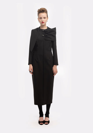 Architectural Cape Sheath Midi Dress Black