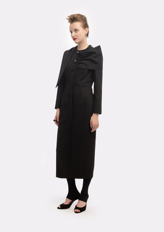 Architectural Cape Sheath Midi Dress Black