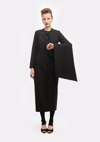 Architectural Cape Sheath Midi Dress Black
