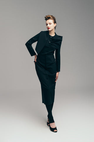 Architectural Cape Sheath Midi Dress Black