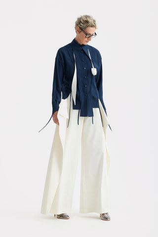 Artistic Asymmetric Textured Viscose Blouse - Navy