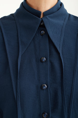 Artistic Asymmetric Textured Viscose Blouse - Navy