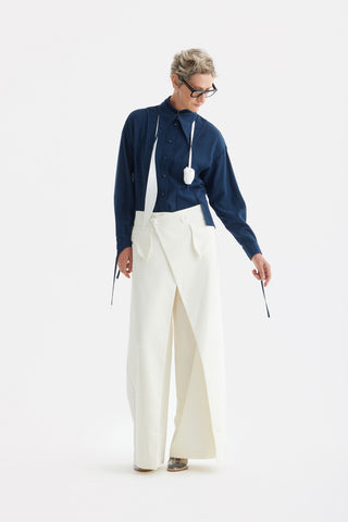 Artistic Asymmetric Textured Viscose Blouse - Navy