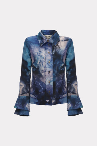 Artistic Design Long-Sleeve Shirt Abstract Print Blue