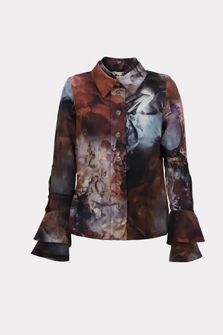 Artistic Design Long-Sleeve Shirt Abstract Print Brown