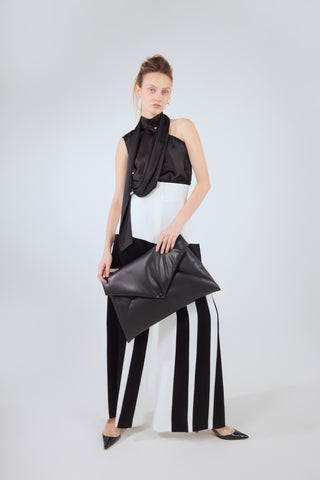 Asymmetrical Satin Top With Choker Collar Black