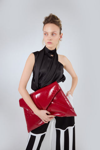 Asymmetrical Satin Top With Choker Collar Black