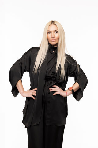 Chic Oversized Satin Shirt Black