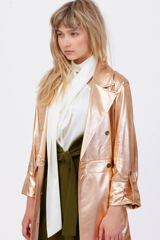 Asymmetrical Satin Top With Choker Collar Ivory