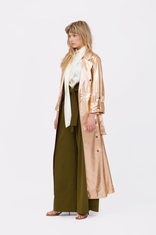 Dark Olive High Waist Long Wide Leg Trousers