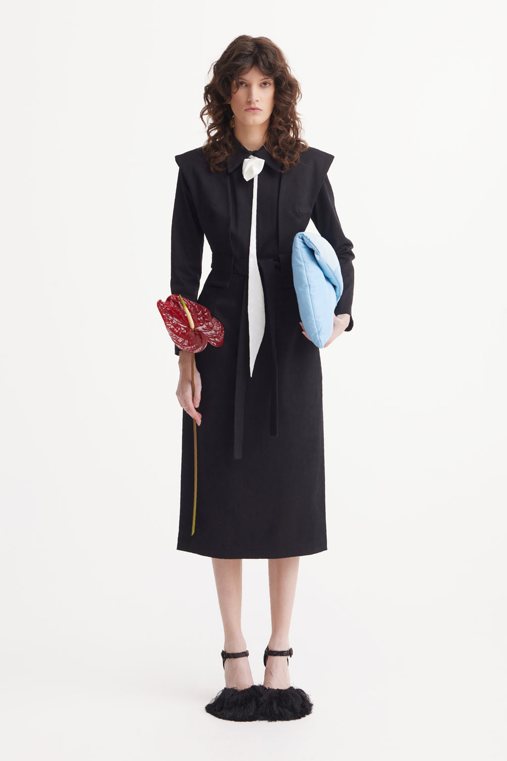 knee length dresses for ladies TA3 Notchy Long Sleeve Midi Dress - Contour Black/Oat - L main image 1