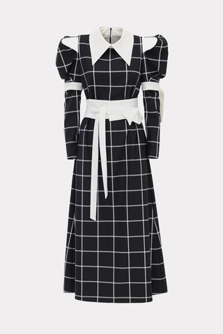 Black Stylish Cold Shoulder Long Sleeve Plaid Dress With Belt