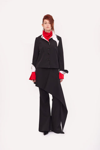 Black Tailored Cropped Blazer With White Collar