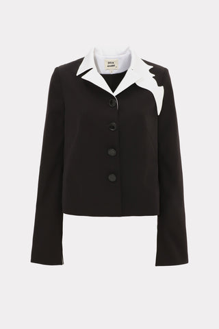 Black Tailored Cropped Blazer With White Collar