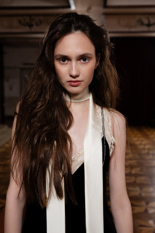 Black Velvet Evening Gown Dress With Lace & Scarf