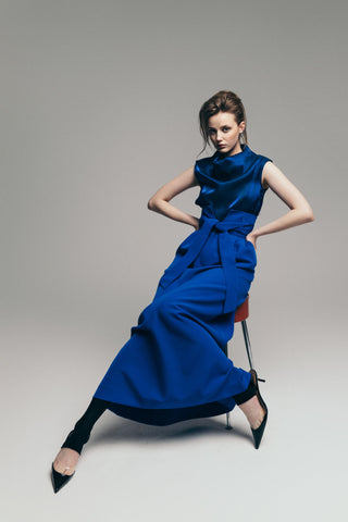 High Neck Organza Vest Blue