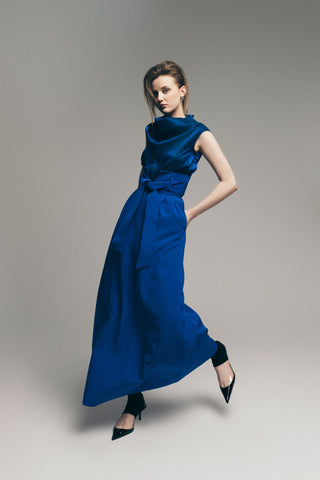 High Neck Organza Vest Blue