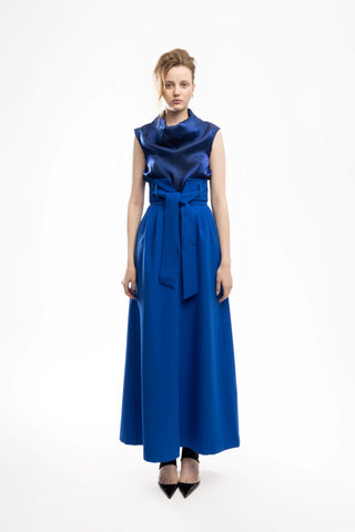 High Neck Organza Vest Blue