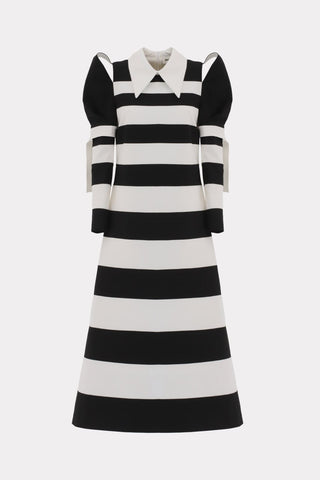 Stylish Striped Cold Shoulder Long Sleeve Dress - Black White