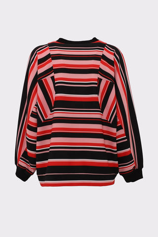 Bold Striped Top With Voluminous Sleeves Black Red