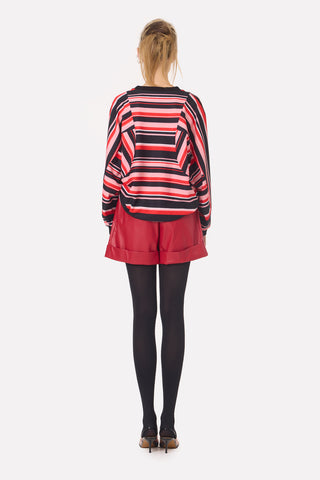 Bold Striped Top With Voluminous Sleeves Black Red