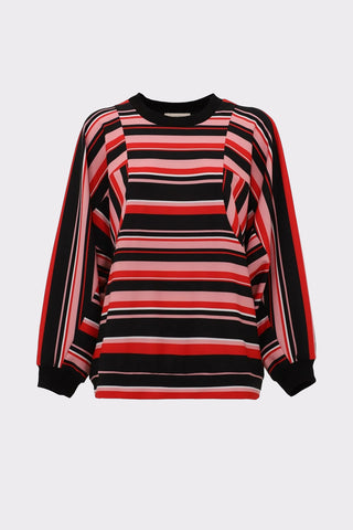 Bold Striped Top With Voluminous Sleeves Black Red