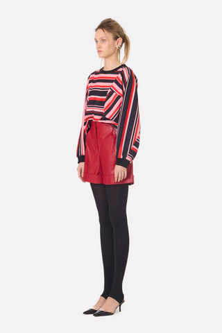 Bold Striped Top With Voluminous Sleeves Black Red